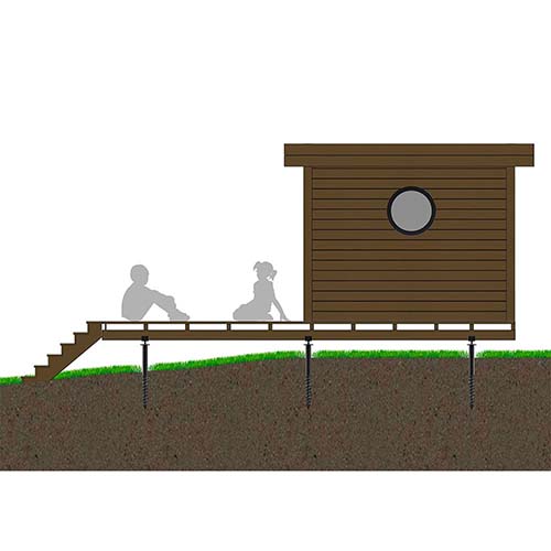 Schéma d'une terrasse montée sur des vis de fondation