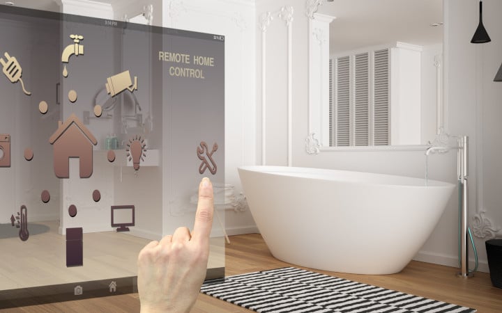 Smart home control concept, interface de contrôle digital à travers un application avec un tapis de bain connecté