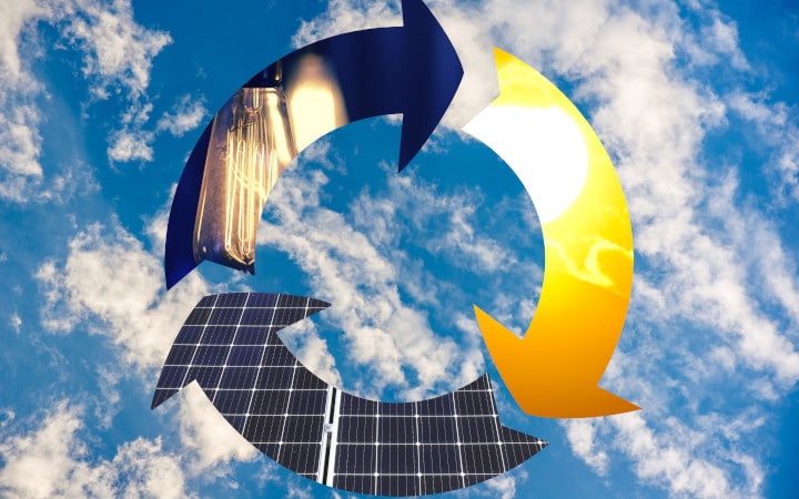 Schéma d'un cycle de recyclage des panneaux solaires photovoltaïques