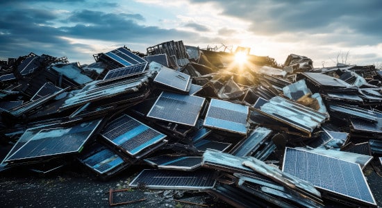 Décharge à ciel ouvert de panneau solaire en fin de vie en attente de recyclage