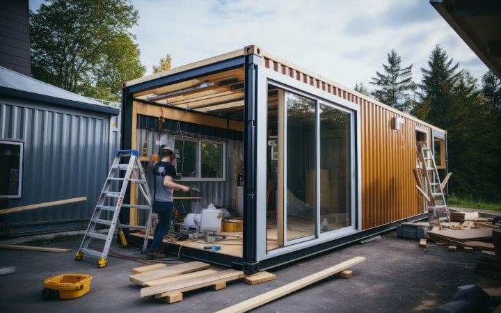 Travaux d'isolation d'une maison container