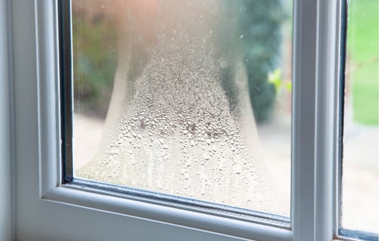Buée et condensation sur fenêtre double vitrage partant du bas