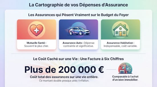 Cartographie des dépenses d'assurance d'un foyer sur une vie