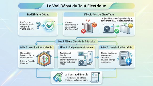 Infographie sur le passage au tout électrique pour chauffer sa maison