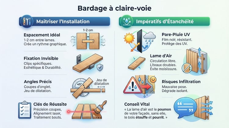 Bardage à clair voie - Installation et étanchéité