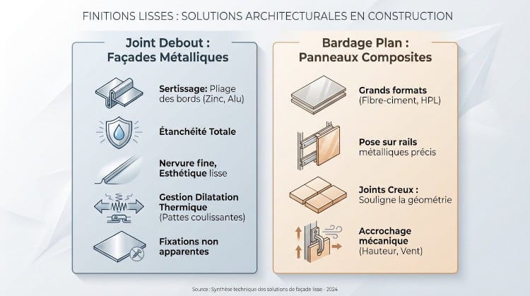 Finitions lisses joint debout et bardage plan