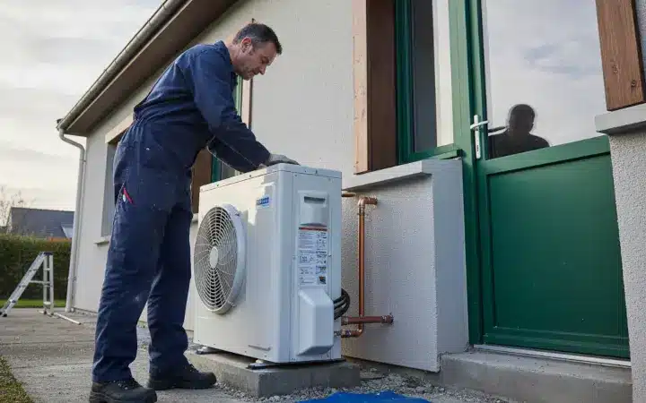 Artisan RGE installant une pompe à chaleur dans le cadre d'un dossier CEE